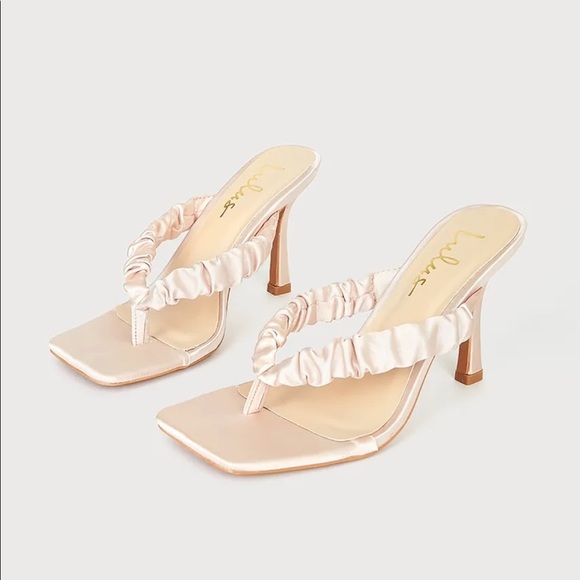 Lulus Shoes - Pink Satin Square Toe High Heel Sandals